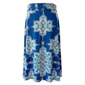 Figueroa & Flower A-line Swing Skirt Abstract Floral Print Blue Multi Medium